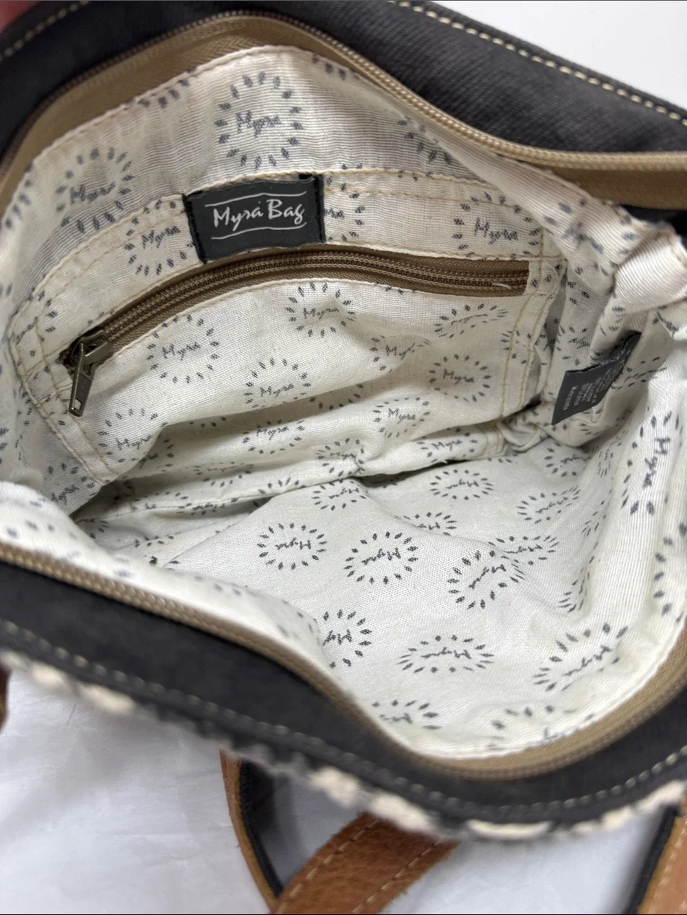 Myra Bag Tedious Upcycled Canvas & Cowhide Small Crossbody Bag Western Boho